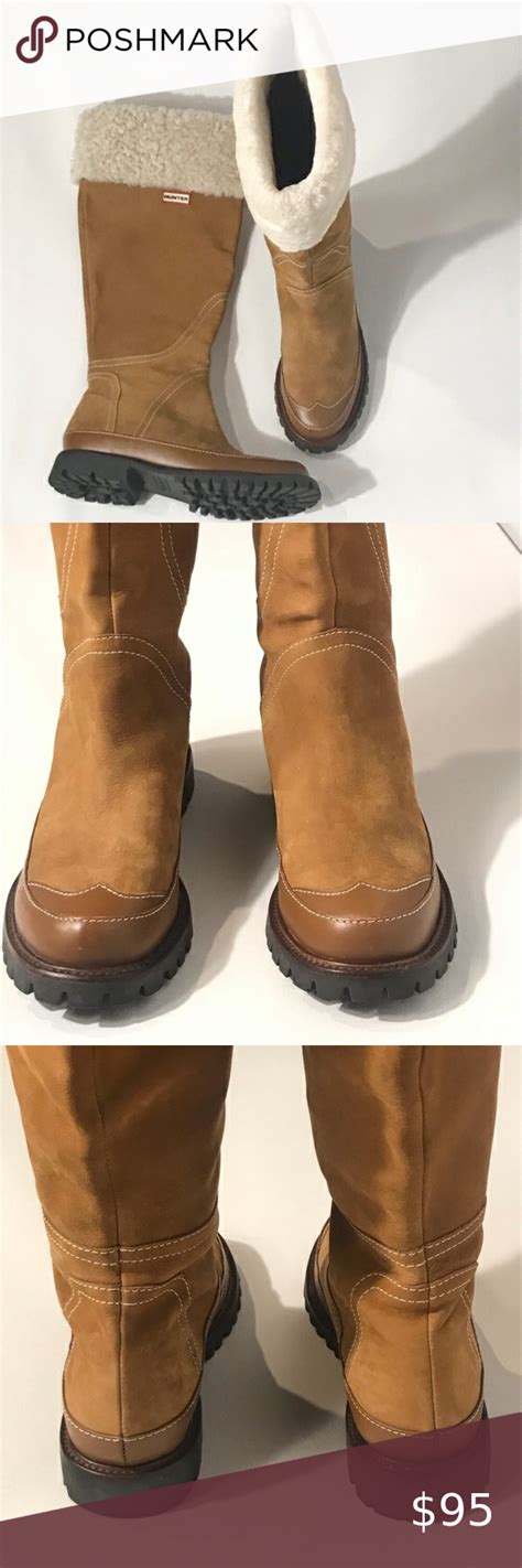 Hunter Steamboat Suede Leather Shearling Boots In 2020 Shearling