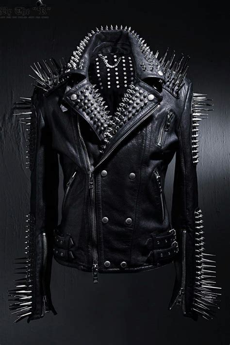 Mens Punk Style Full Black Biker Long Spikes Studded Leather Jacket All