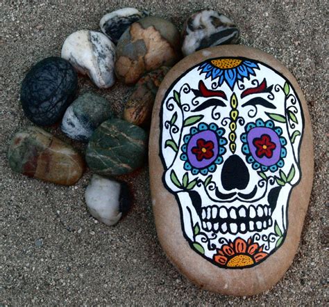 Sunflower Hand Painted Sugar Skull Rock