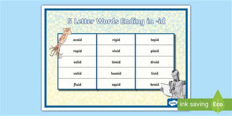 5 Letter Words Ending In Id Word Mat Teacher Made