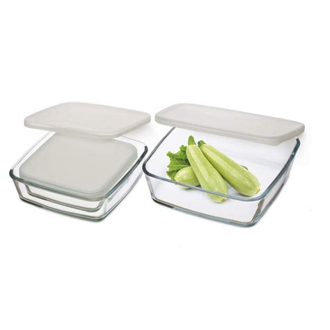 Simax Square Glass Storage Containers With Tight Fitting Plastic Lids 3 Piece Set Assorted