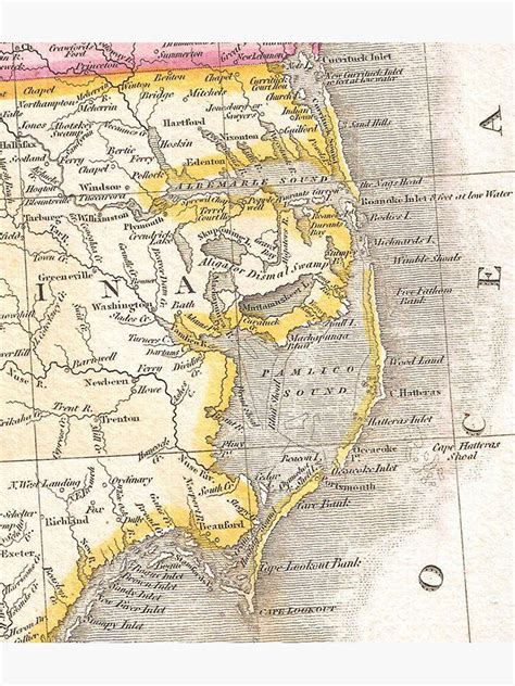 Vintage Map Of The Outer Banks 1818 Sticker For Sale By