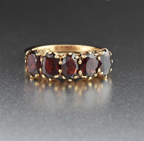 Five Stone Vintage Victorian Style Gold Garnet Ring Boylerpf
