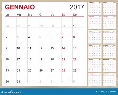 Calendário Italiano 2017 Ilustração Do Vetor Ilustração De Feriado