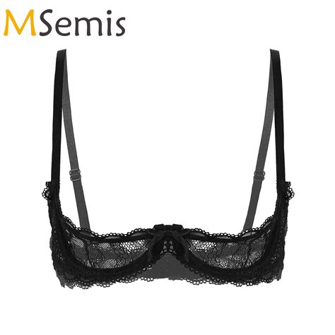 Msemis Women Sexy Erotic Tank Bras Top See Through Sheer Lace Hollow