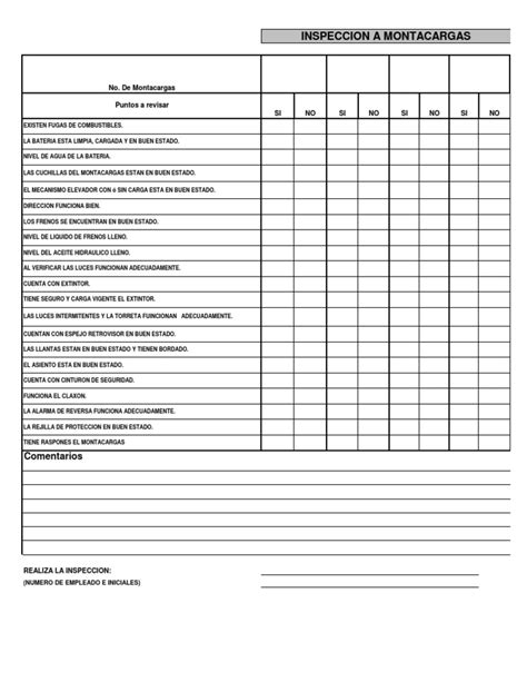 Checklist Inspeccion Montacargas Pdf Vehículo De Motor Vehículos