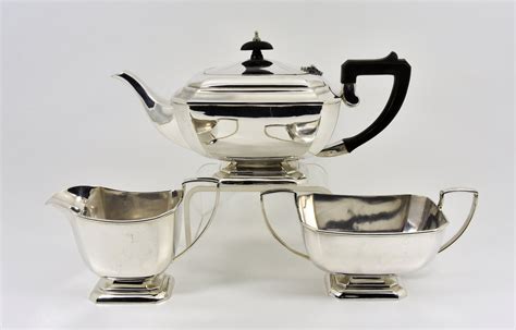 Antique Art Deco Silver Plated 3 Piece Tea Set F H Adams And Holman