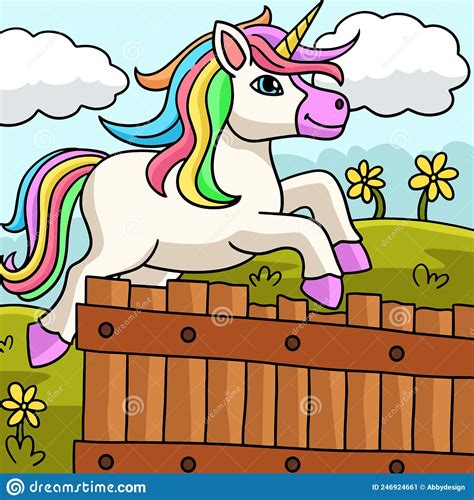 Jumping Unicorn Colored Cartoon Illustration Stock Vector