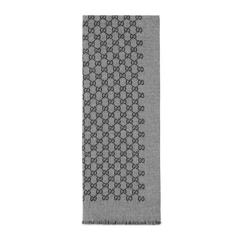 Gucci Double Jacquard Gg Wool Scarf In Dark Grey Black Gray For Men