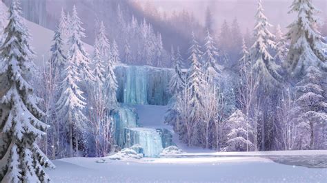 Winter Snow Trees Waterfall Hd Wallpaper Art And Paintings