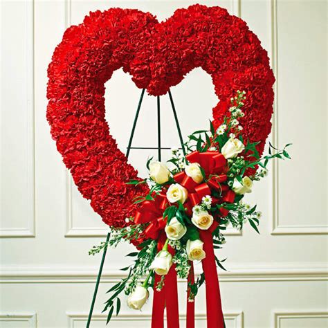 Red And White Standing Open Heart Red Carnations White Roses