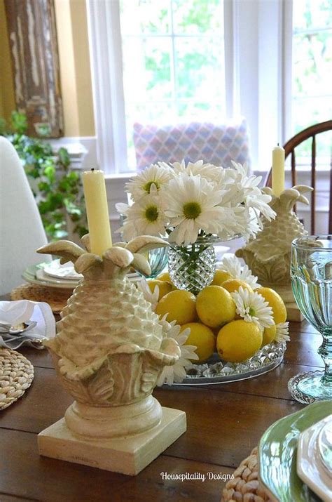 A Summer Tablescape Of Lemons And Daisies Tablescapes Summer Decor