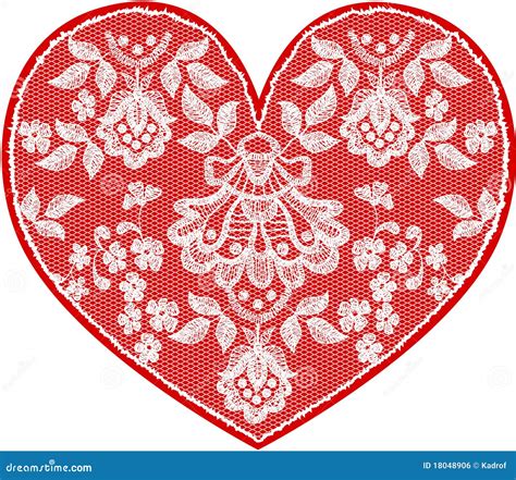 Red Fine Lace Heart With Floral Pattern Stock Illustration