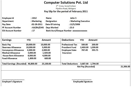 Payslip template format in excel and word: 50+ Salary Slip Templates for Free (Excel and Word ...
