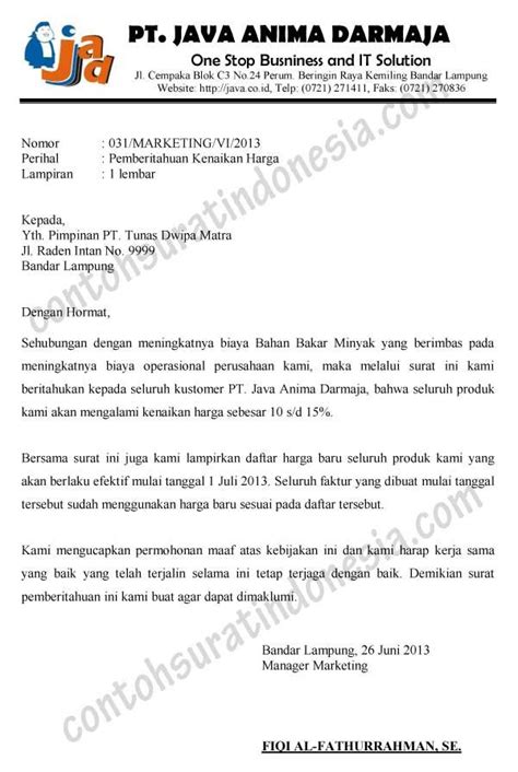 Contoh surat pemberitahuan kenaikan harga 2. Pemberitahuan Kenaikan Harga Barang kepada Pelanggan ...