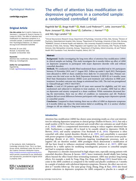 pdf the effect of attention bias modification on depressive symptoms in a comorbid sample a