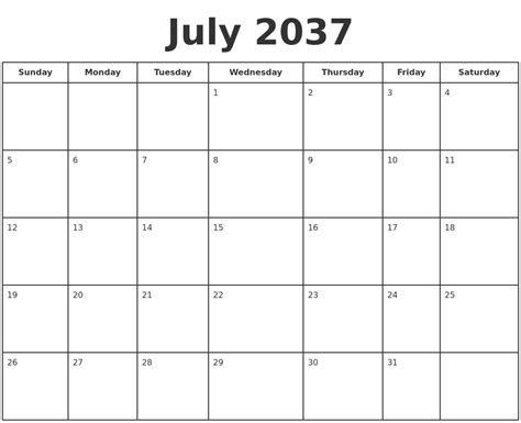 July 2037 Print A Calendar