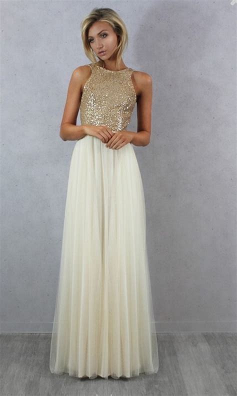 Charmming Chiffon Tulle With Top Gold Sequin Bridesmaid Dressesformal