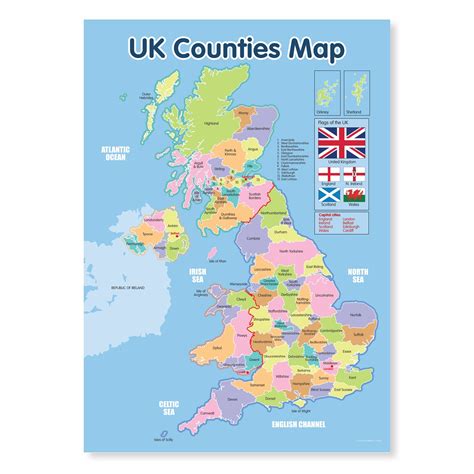 Antiquitäten And Kunst Gloss Laminated Uk Counties Map Educational Poster