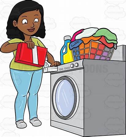 Laundry Clipart Doing Laundromat Washer Cartoon Woman