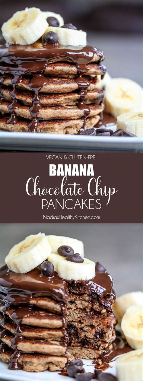 Chocolate Chip Pancakes With Banana Slices On Top