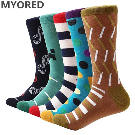 Myored 5 Pairlot Mens Dress Socks Cotton Colorful Funny Socks Novelty