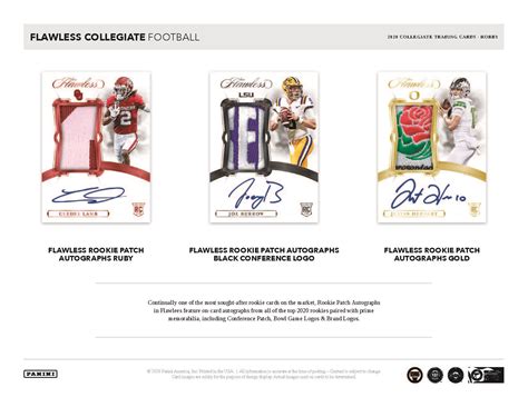Look at price trends, short prints & more. 2020 Panini Flawless Collegiate Football Cards - Go GTS