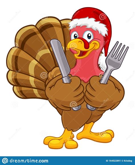 Turkey In Santa Hat Christmas Thanksgiving Cartoon Stock Vector