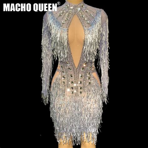 Sexy Drag Queen Costumes Rhinestone Event Party Fringe Dresses