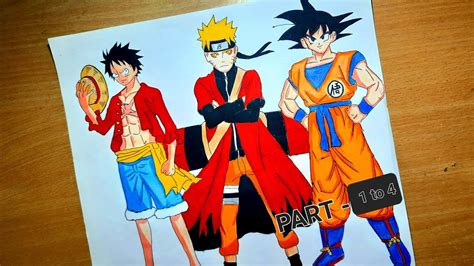 Download How To Draw Goku Naruto And Luffy Part 1 To 4 Drawing