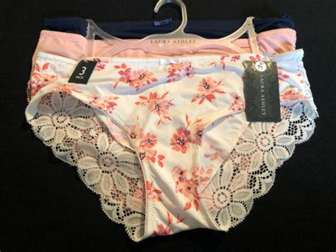 Laura Ashley Womens Nylon Bikini Panties With Lace 3 Pair Size Medium