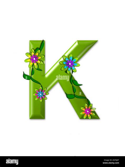 La Letra K En El Conjunto Del Alfabeto Wonderland Es 3d Y De Color Verde Carta Está Decorada
