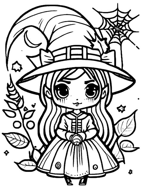 Anime Halloween Witches Coloring Page · Creative Fabrica