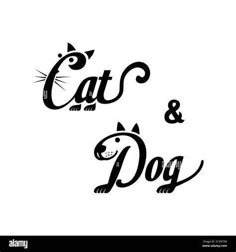 Cat And Dog Logo Black And White Lettering Design Decorative
