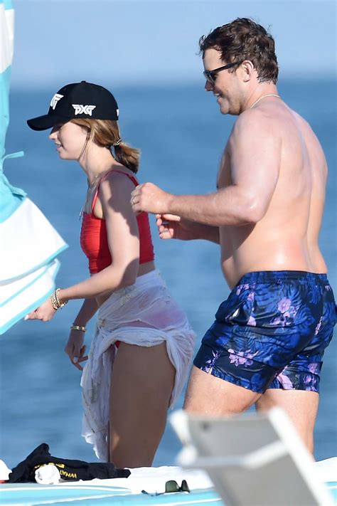 Katherine Schwarzenegger Slips Into A Red Bikini For A Beach Day With Chris Pratt In Santa