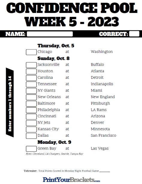 Printable Nfl Schedule Week 5