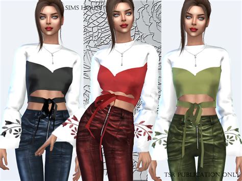The Sims Resource Silk Blouse With Embroidery On The Sleeves