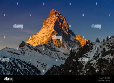 Matterhorn At Sunrise Zermatt Wallis Or Valais Switzerland Stock