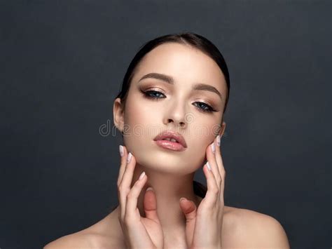 Young Beautiful Woman Touching Her Face Stock Image Image Of Clean