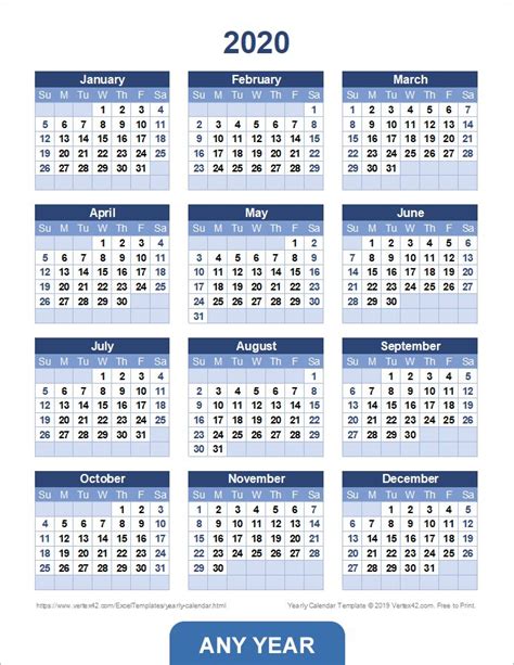 Vertex Printable Calendar