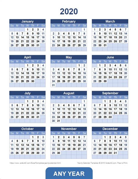 Free Printable Yearly Calendar