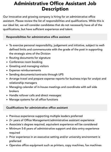 administrative office assistant job description velvet jobs