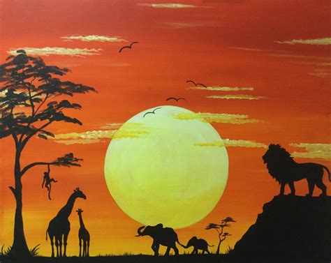 Africa Painting Africa Art Sunset Canvas Sunset Painting Animal