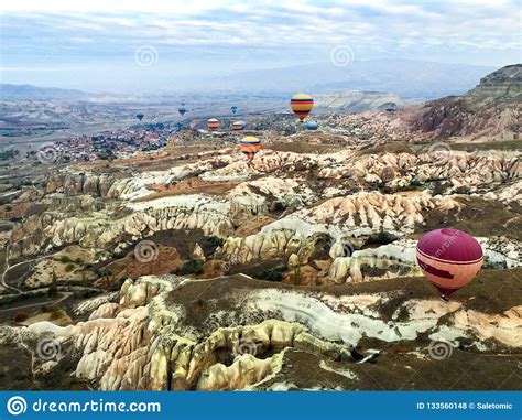 Hot Air Balloon Fly Over Cappadocia Turkey Stock Photo Image Of