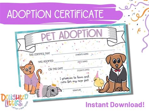 Pet Adoption Certificate Pet Adoption Pretend Play Pet Etsy