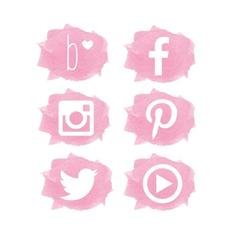 Social Media Icons Watercolor Social Media Icons Pink Social