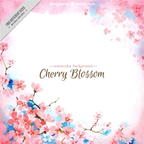 Premium Vector Watercolor Cherry Blossoms Background With Blue Detalils