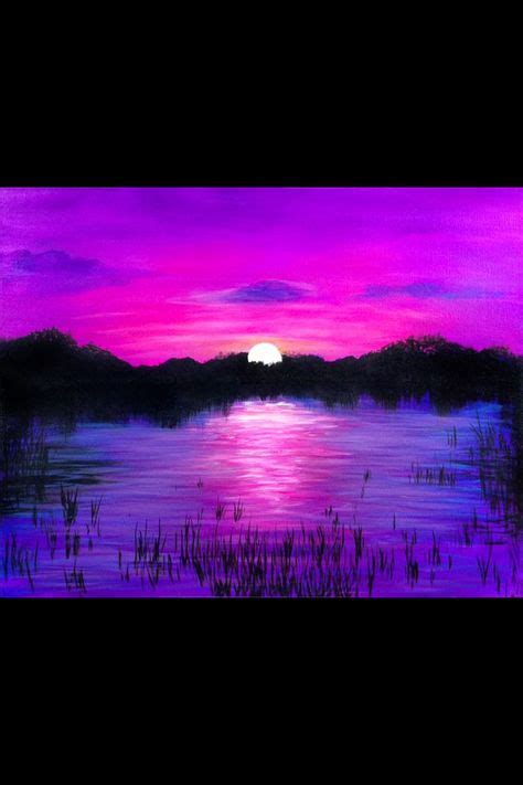 Purple Sunset Across The Lake Painting Idea Art Lake Painting