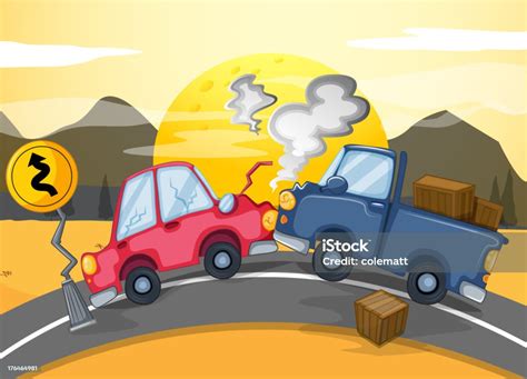 Two Cars Bumping In The Middle Of Road Stock Illustration Download