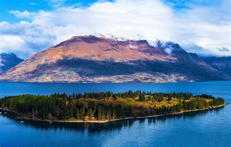 Wallpaper Clouds Mountains Lake Island New Zealand